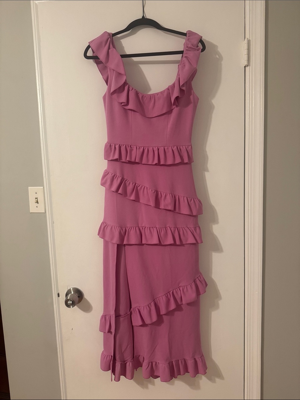Show Me Your MuMu Pink Ruffle Tiered Midi Dress